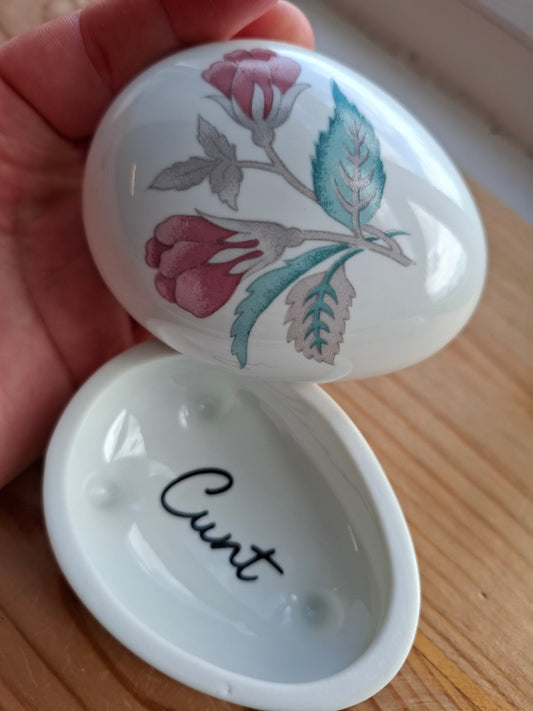 'Cunt' Upcycled Rose Egg Shaped Trinket Pot With Legs