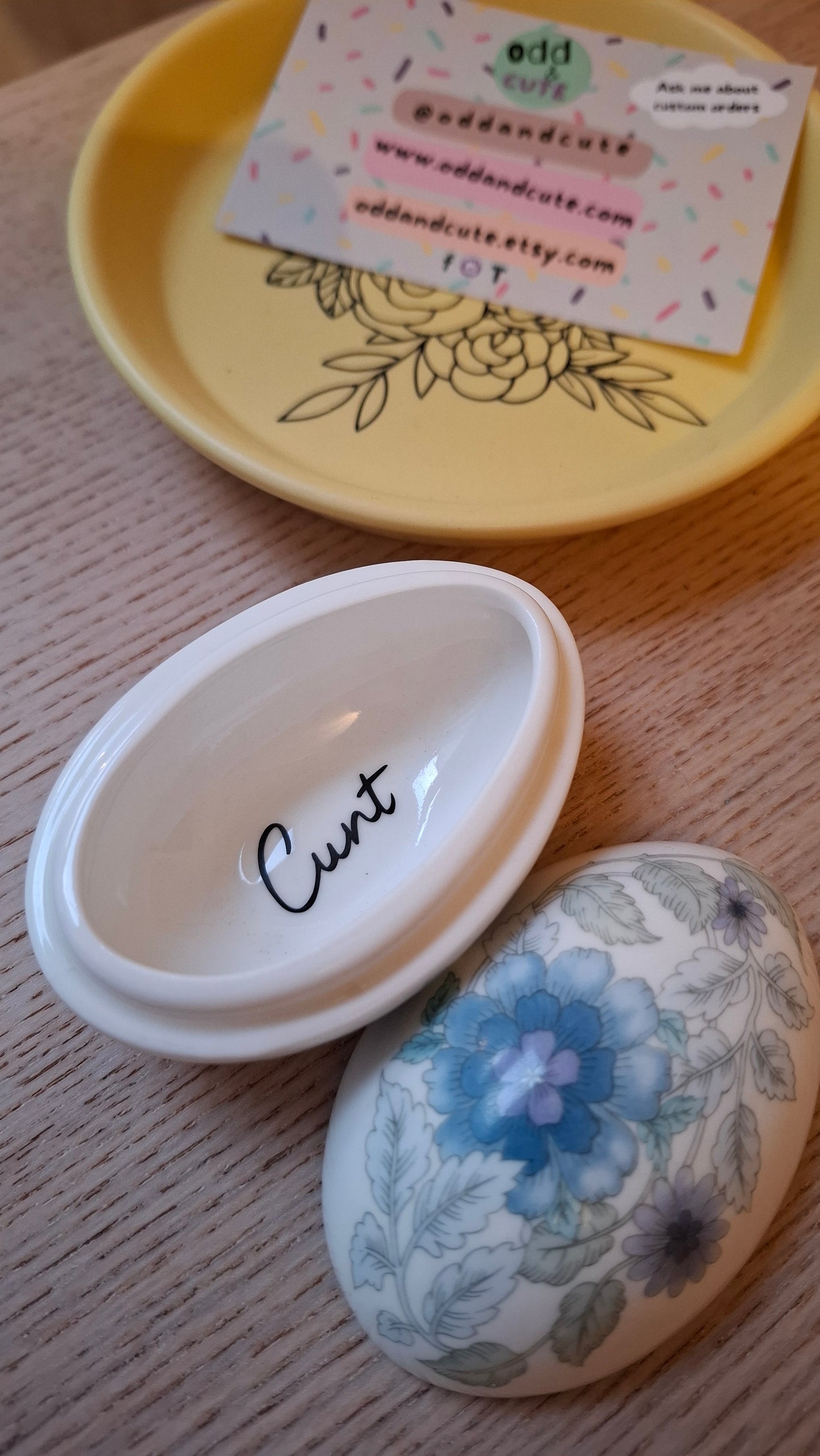 'Cunt' Upcycled Small Egg Shaped Trinket Pot