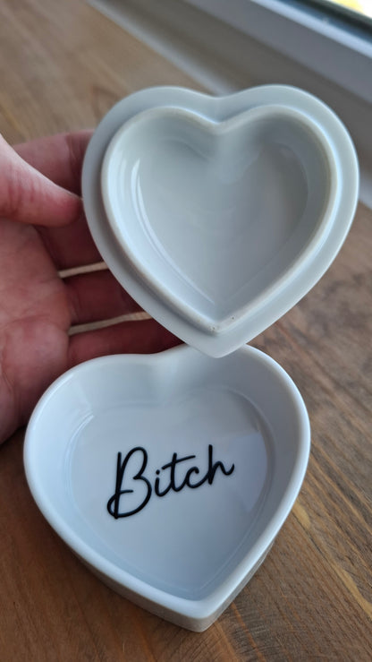 'Bitch' Upcycled Heart Shaped Butterfly Trinket Pot