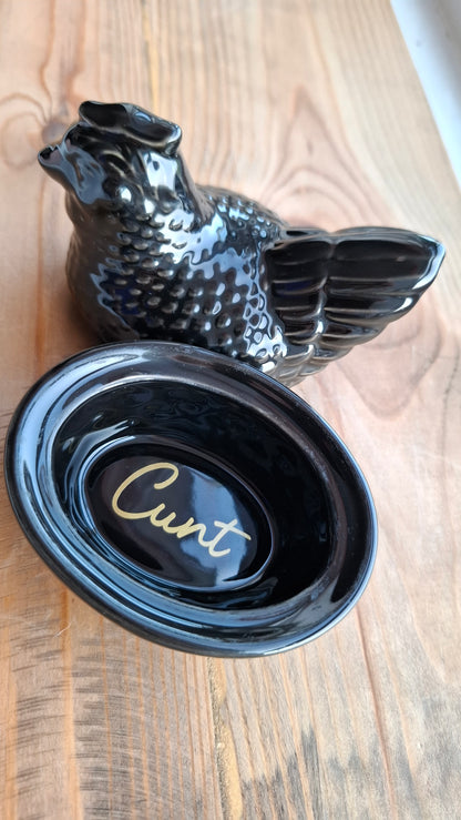 'Cunt' Upcycled Black Little Chicken Ceramic Pot