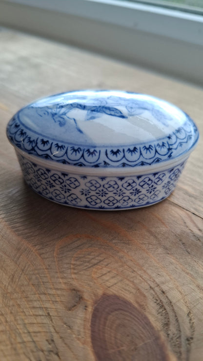 'Cunt' Upcycled Blue & White Floral Oval Trinket Pot