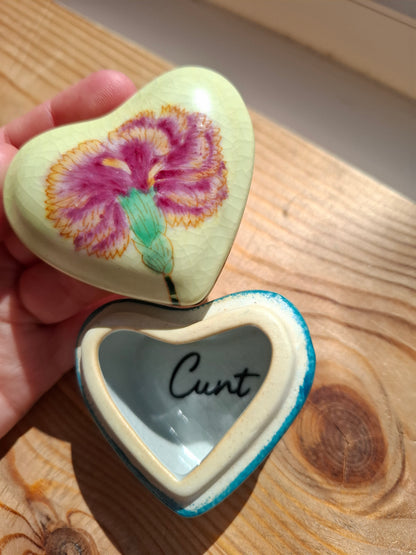 'Cunt' Upcycled Floral Bee Heart Shaped Trinket Pot