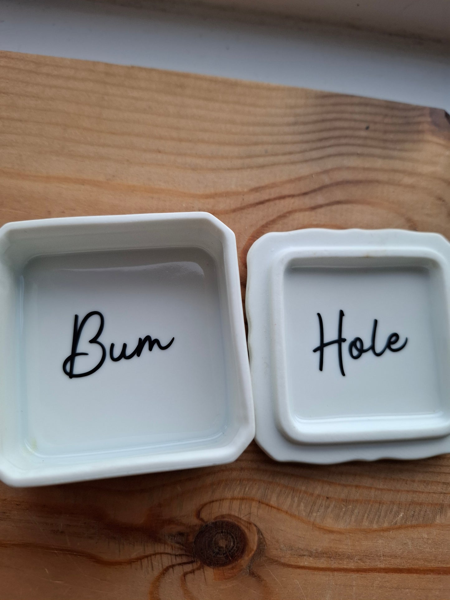 'Bum Hole' Upcycled Square Frilly Trinket Pot