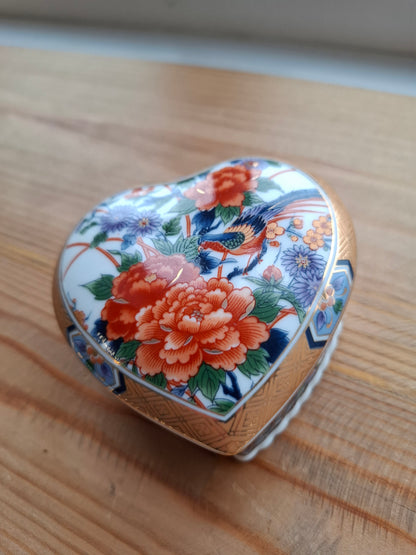 'Bitch' Upcycled Heart Shaped Bright Bird Floral Trinket Pot