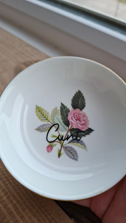 'Cunt' Upcycled Round Floral Small Trinket Dish (Pink Rose)
