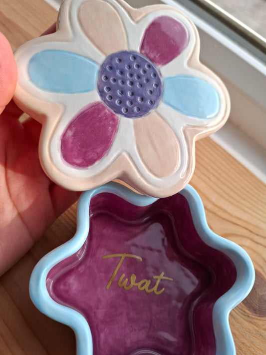 'Twat' Upcycled Chunky Flower Shaped Trinket Pot