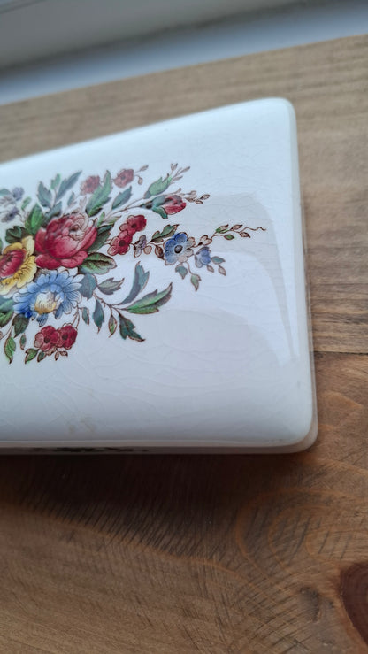 'Bollocks' Floral Rectangular Trinket Pot (CHEAPER DUE TO CRACKLE/STAINING)