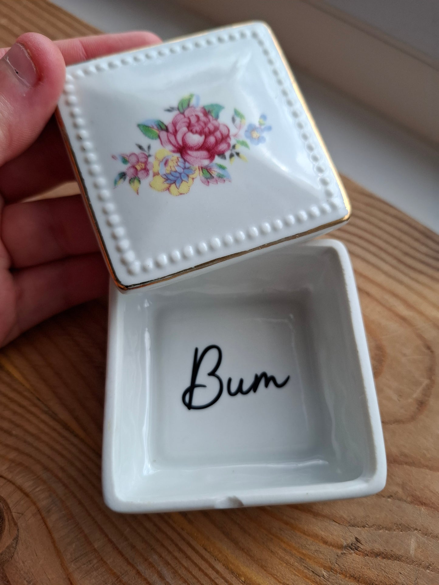 'Bum Hole' Upcycled Square Trinket Pot