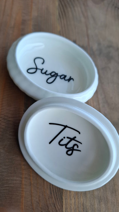 'Sugar Tits' Upcycled Oval Rose Trinket Pot