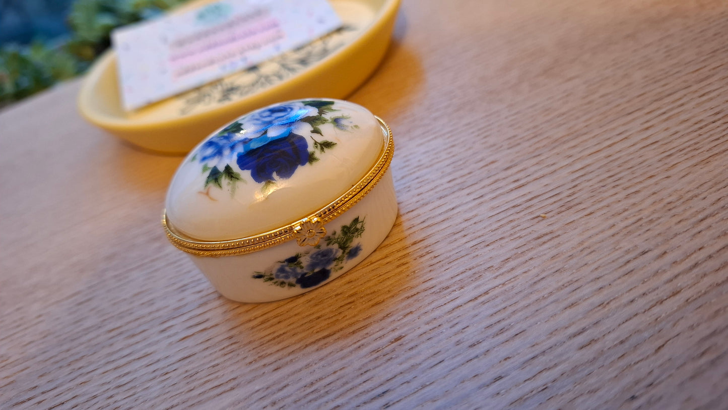 'Twat' Upcycled Mini Trinket/Pill Pot Blue Roses