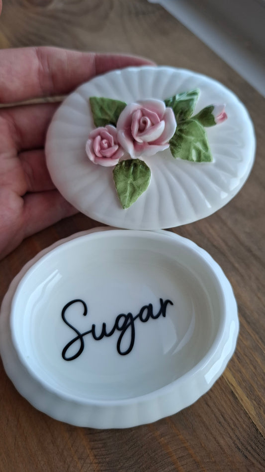 'Sugar Tits' Upcycled Oval Rose Trinket Pot