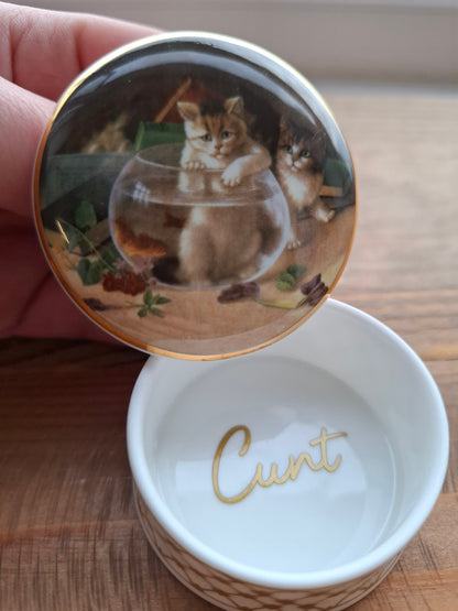 'Cunt' Upcycled Small Cat In A Fish Bowl Trinket Pot