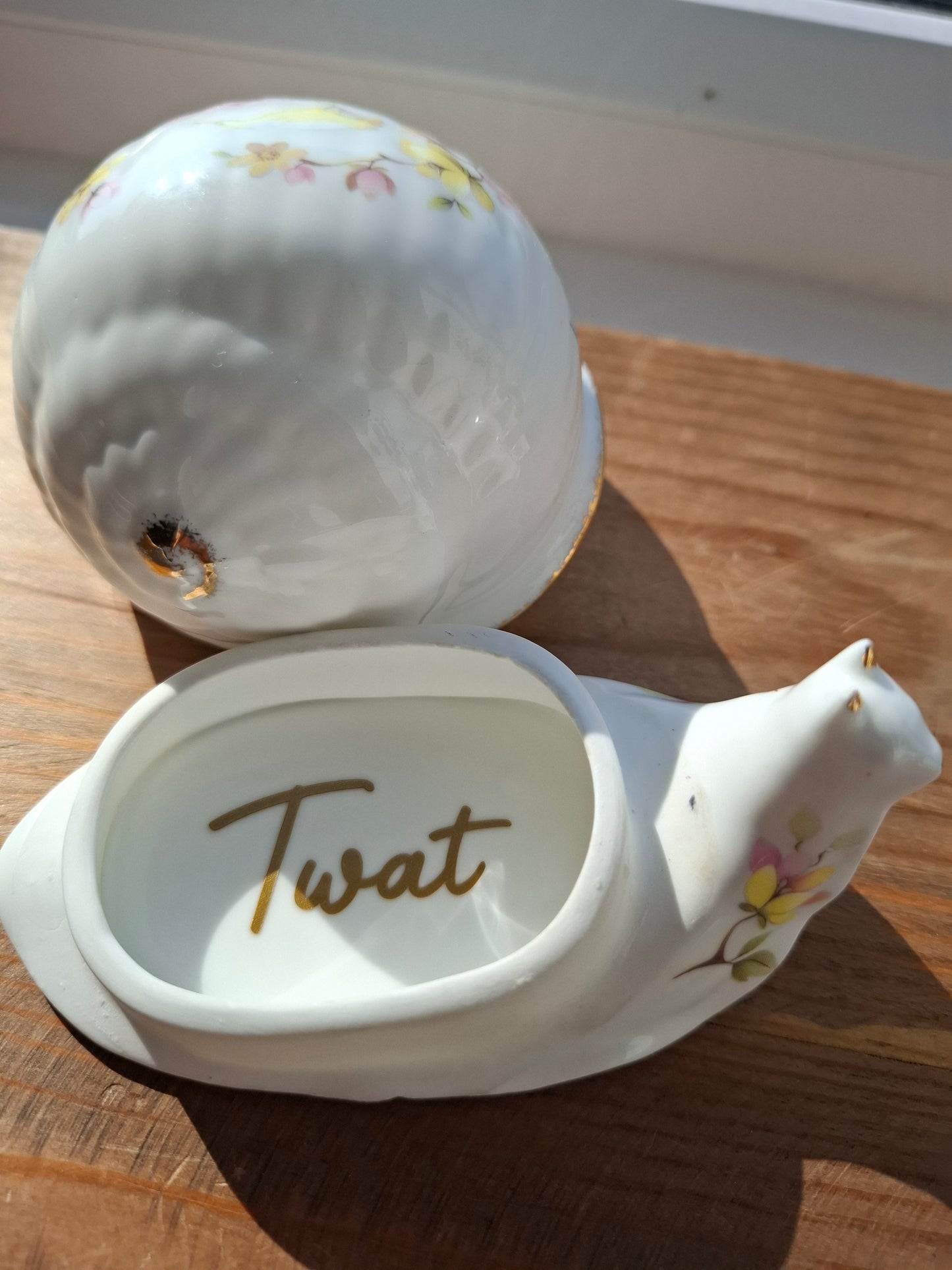 'Twat' Upcycled Floral Snail Trinket Pot