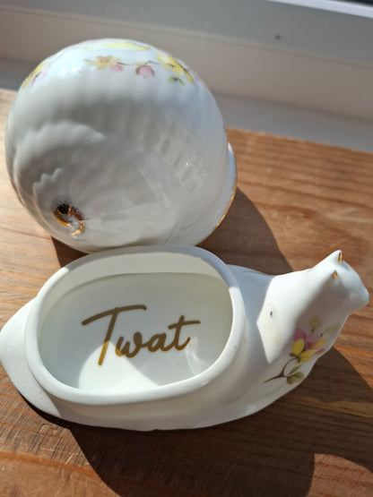'Twat' Upcycled Floral Snail Trinket Pot