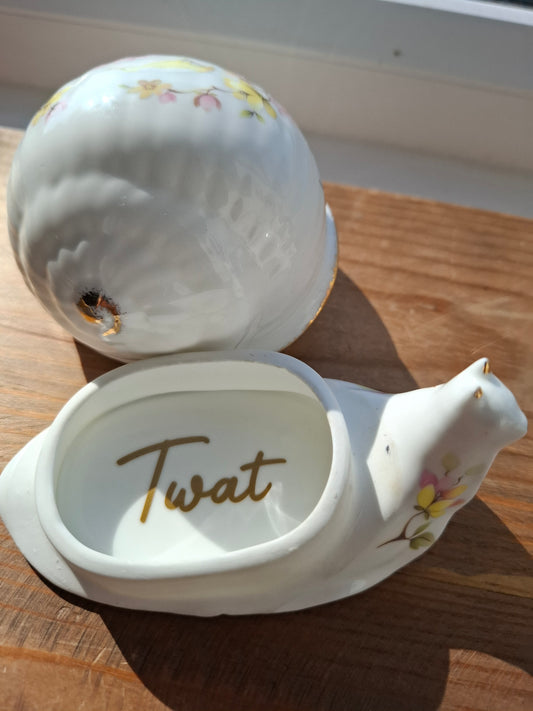 'Twat' Upcycled Floral Snail Trinket Pot