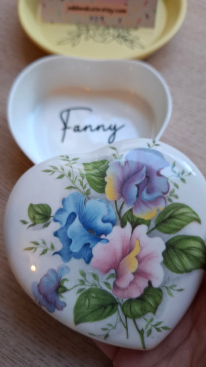 'Fanny Flaps' Upcycled Floral Heart Shaped Trinket Pot