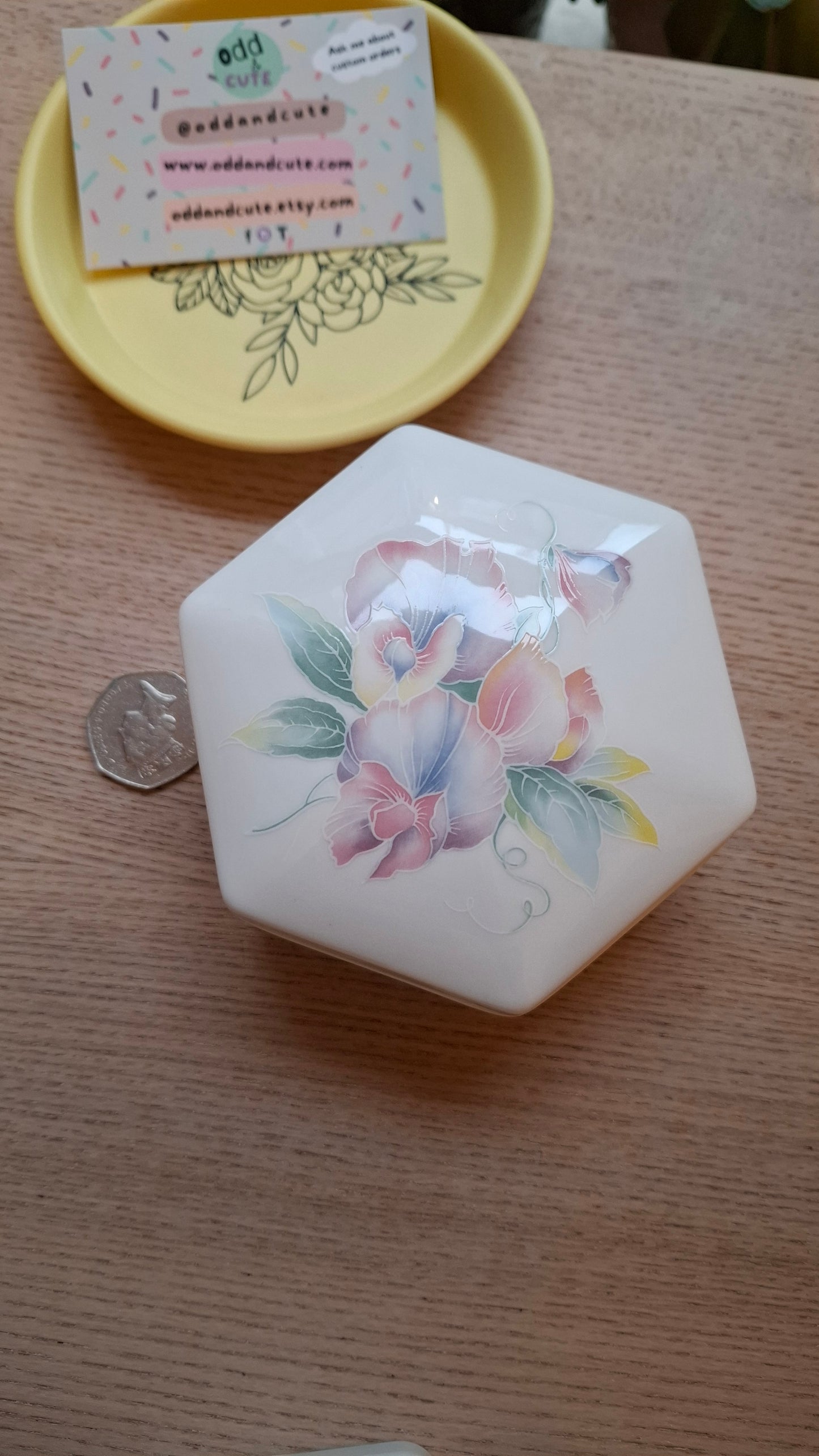 'Cock Womble' Upcycled Hexagon Shaped Floral Trinket Pot