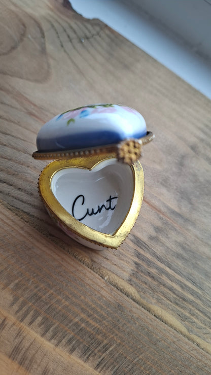 'Cunt' Upcycled Floral Heart Shaped Trinket Pot