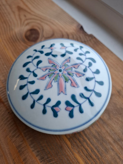 'Beef Curtains' Upcycled Round Patterned Trinket Pot