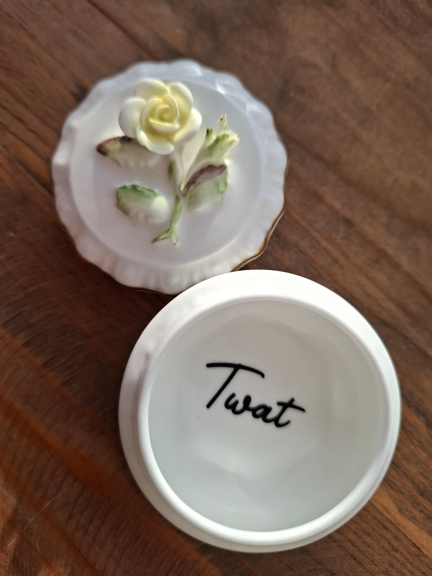 'Twat' Upcycled Small Round Yellow Flower Trinket Pot