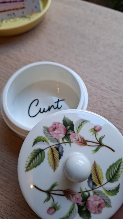 'Cunt' Upcycled Wedgwood Trinket Pot With Cute Lid