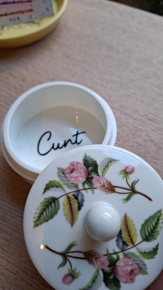 'Cunt' Upcycled Wedgwood Trinket Pot With Cute Lid