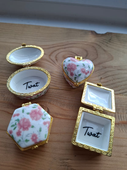 'Twat' Upcycled Mini Trinket/Pill Pot Pink Floral