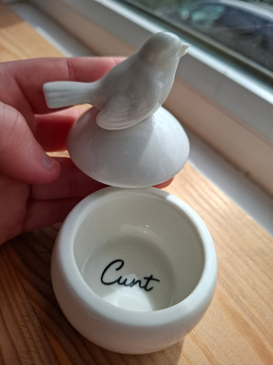 'Cunt' Upcycled Little White Bird Trinket Pot