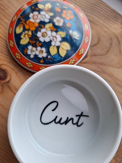 'Cunt' Bright Orange/Navy Patterned Trinket Pot