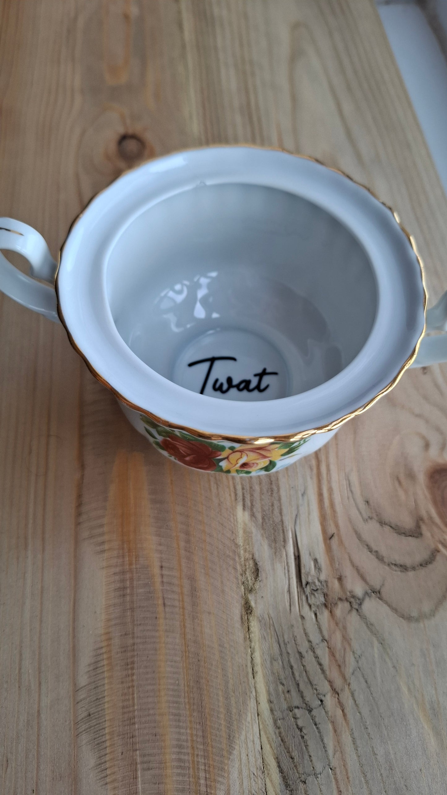 'Twat' Upcycled Ceramic Pot With Handles (SLIGHT CRACK)