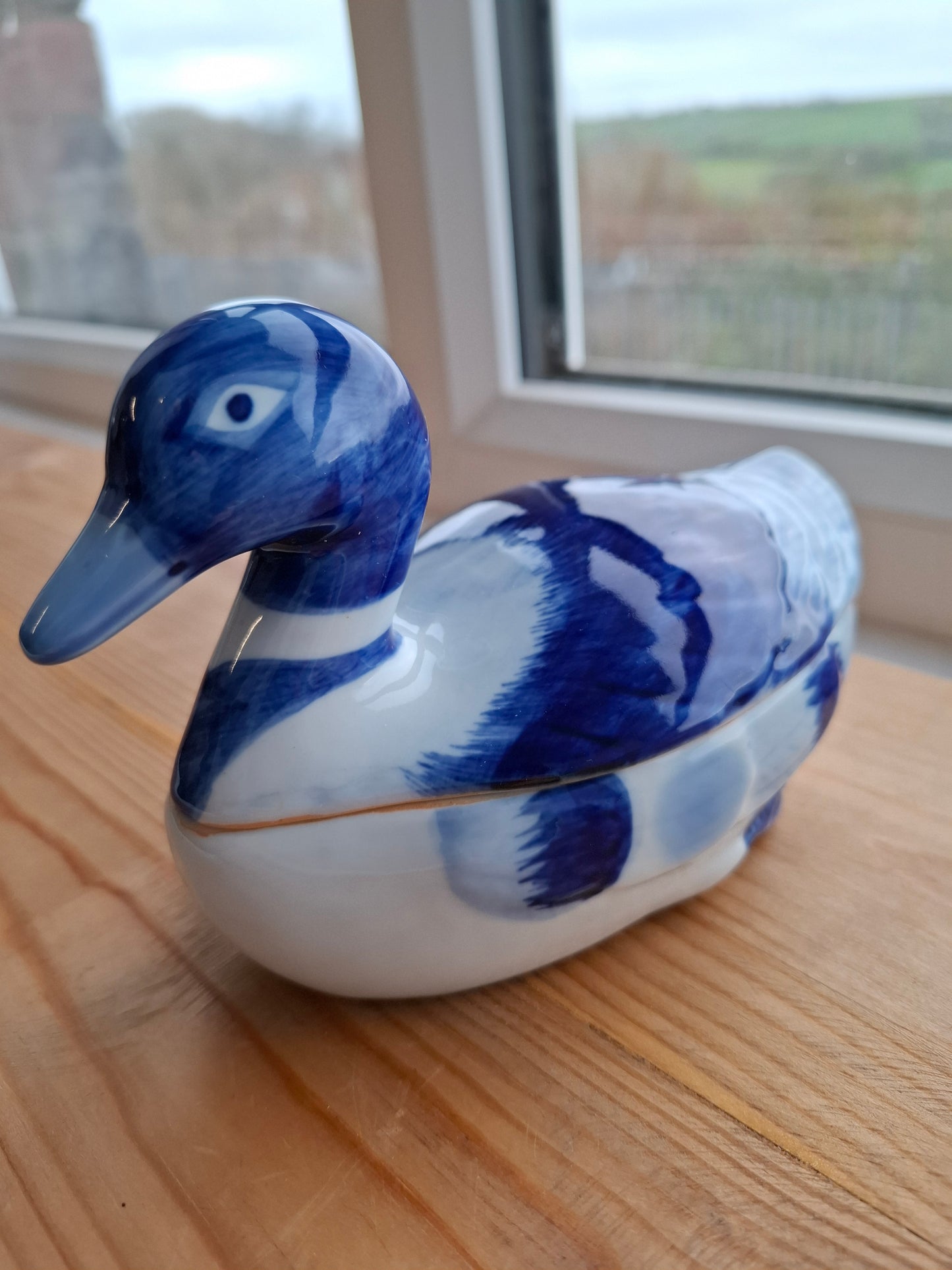 'Fuck A Duck' Upcycled Blue and White Duck Trinket Pot