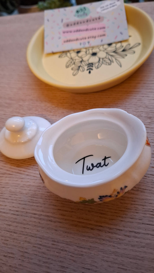 'Twat' Upcycled Aynsley Cute Pot With Lid