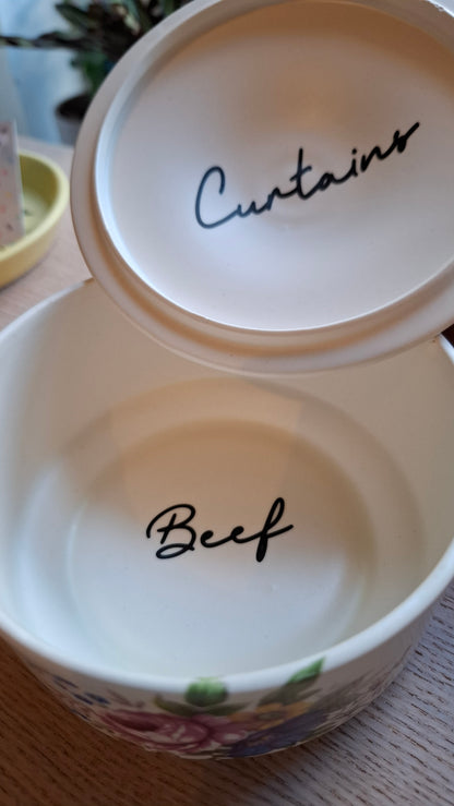 'Beef Curtains' Upcycled Large Pretty Floral Trinket Pot