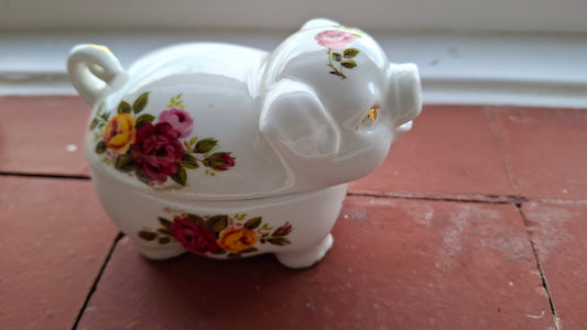 'Cunt' Upcycled White And Floral Pig Trinket Pot