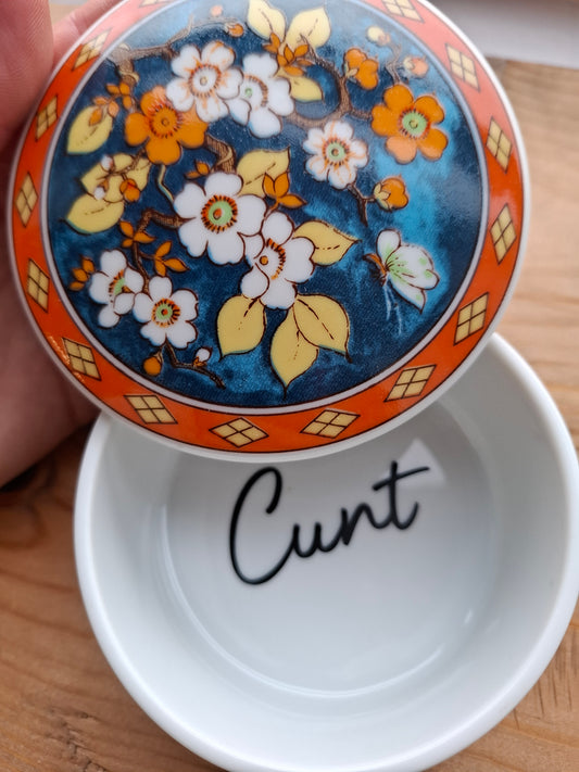 'Cunt' Bright Orange/Navy Patterned Trinket Pot