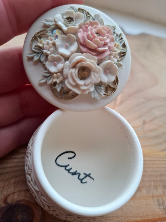 'Cunt' Upcycled Delicate Cream Trinket Pot