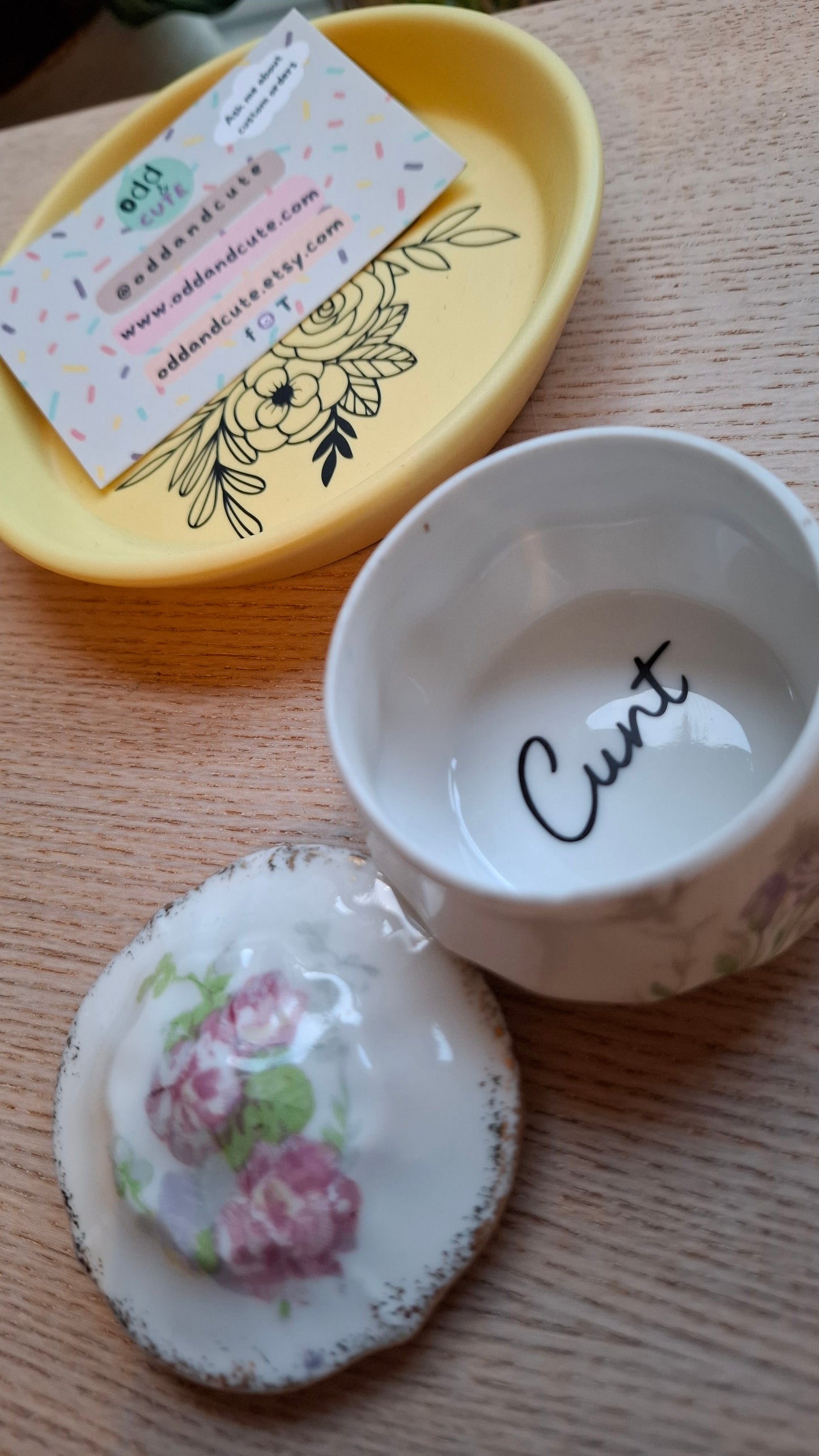 'Cunt' Upcycled Small Floral Trinket Pot