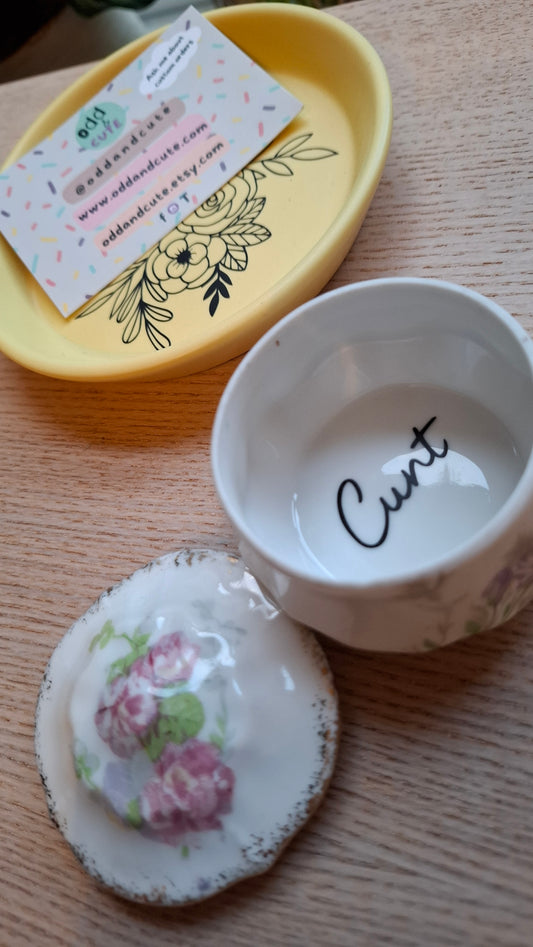 'Cunt' Upcycled Small Floral Trinket Pot