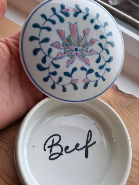 'Beef Curtains' Upcycled Round Patterned Trinket Pot