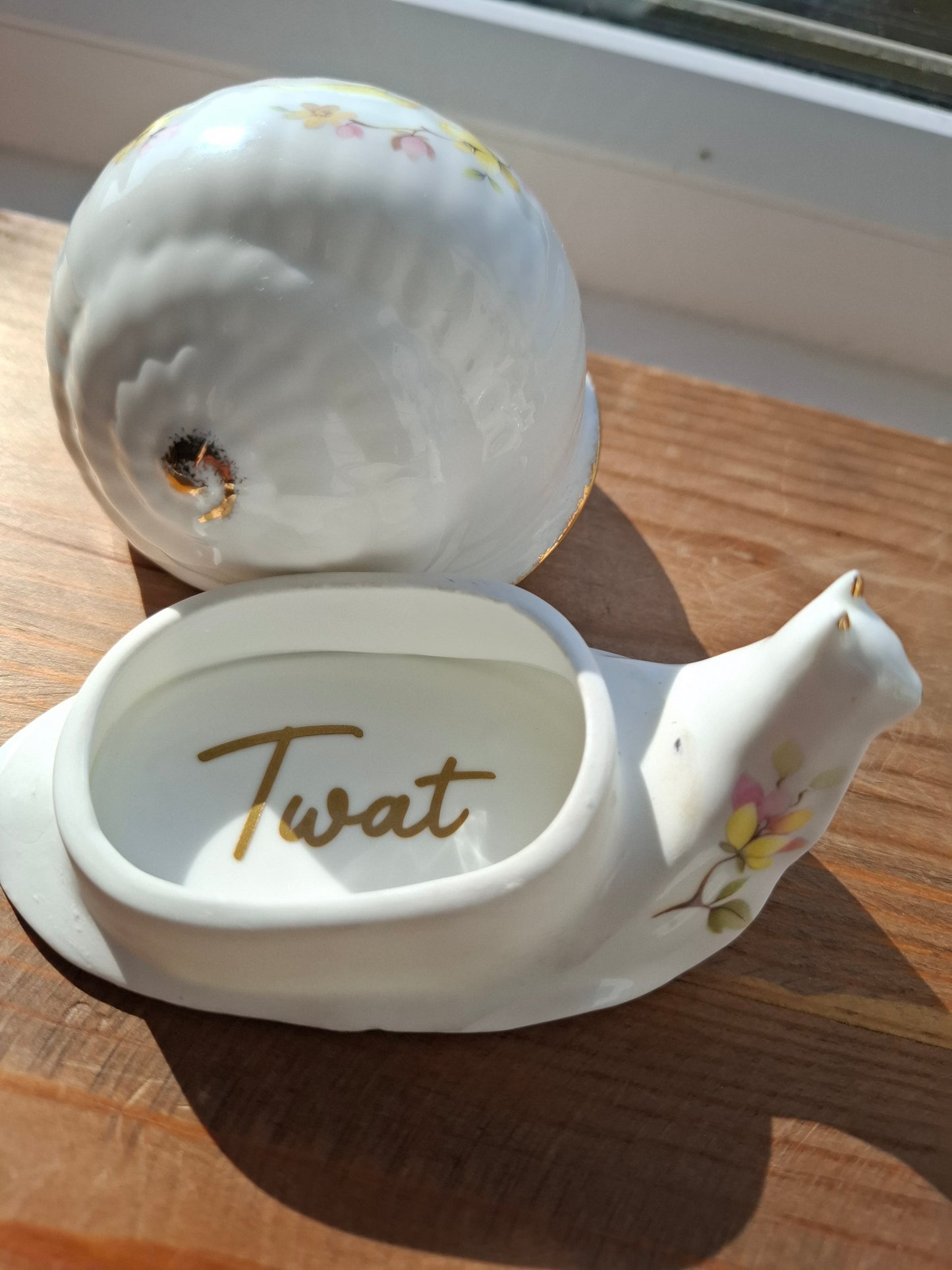 'Twat' Upcycled Floral Snail Trinket Pot