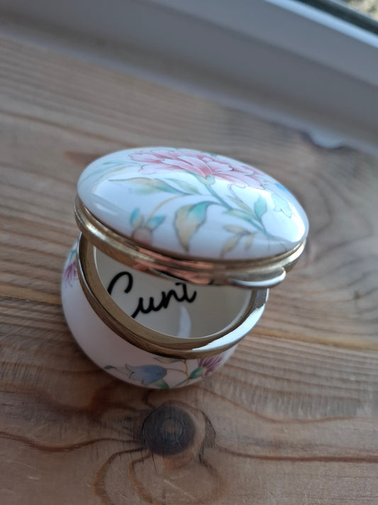 'Cunt' Upcycled Pastely Floral Trinket Pot With Clasp