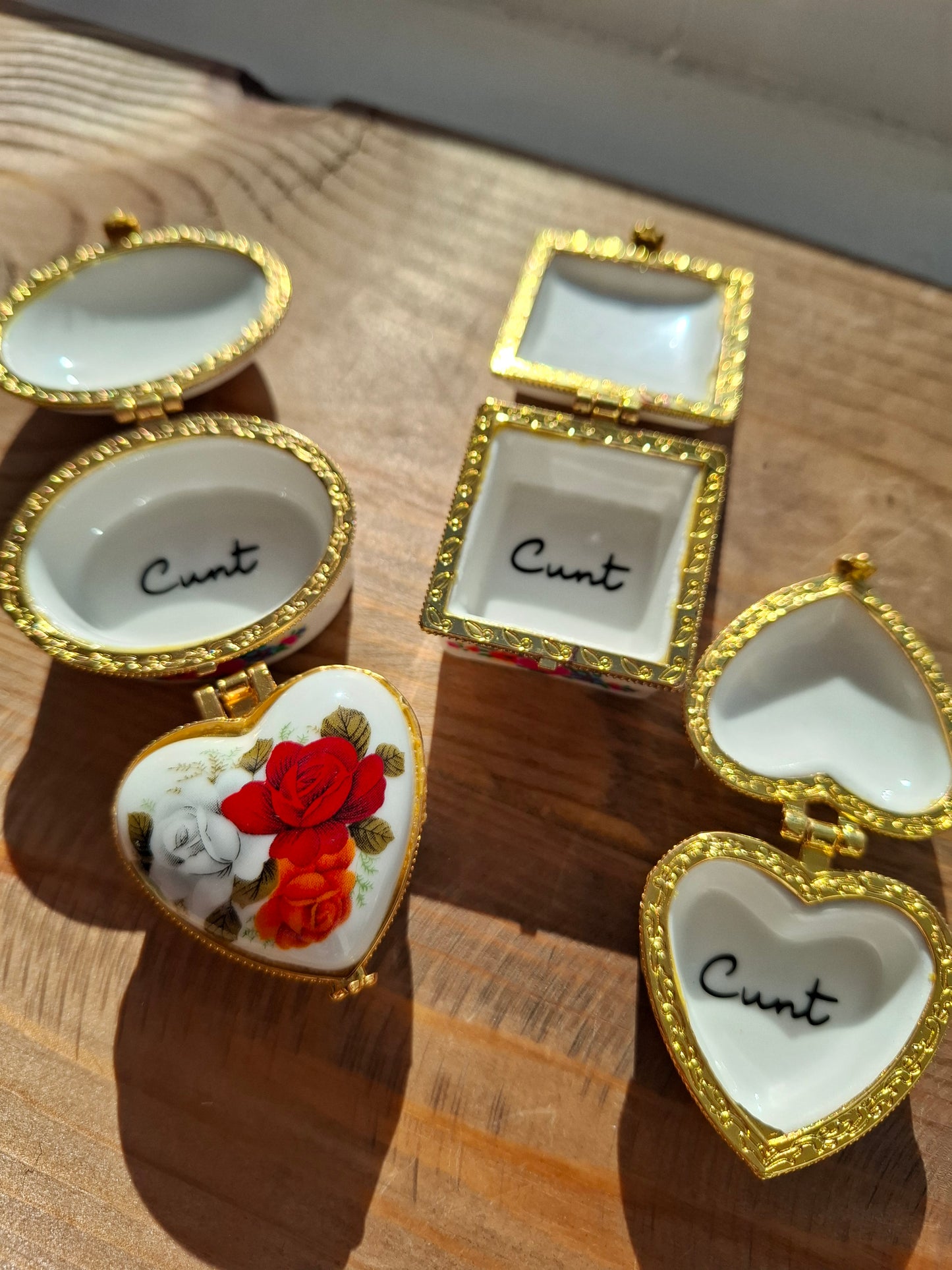 'Cunt' Upcycled Mini Trinket/Pill Pot Red and White Floral