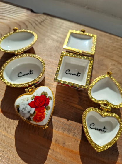 'Cunt' Upcycled Mini Trinket/Pill Pot Red and White Floral