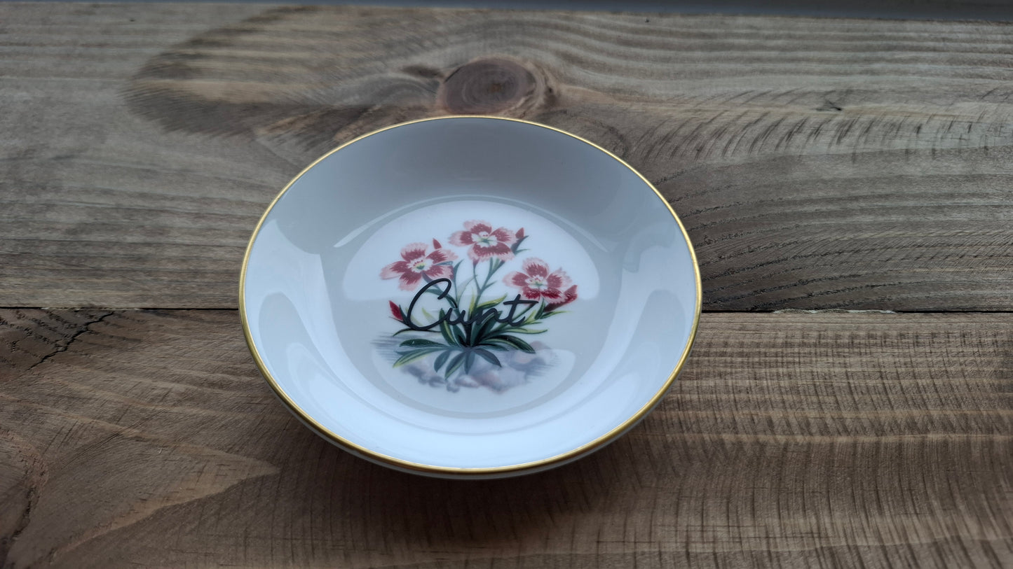 'Cunt' Upcycled Round Floral Small Trinket Dish (3 Pink Flowers)