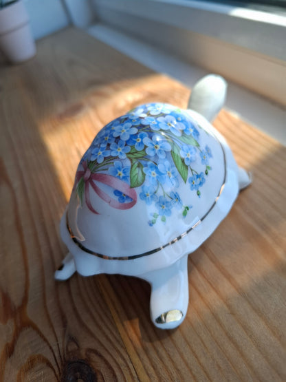 'Minge' Pretty Blue Floral Tortoise Upcycled Trinket Pot