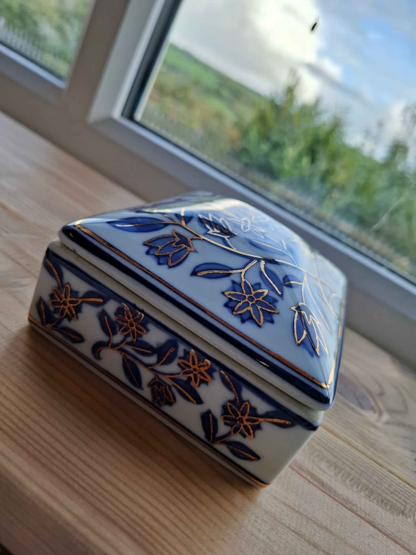 'Eat A Bag Of Dicks' Large Upcycled Blue/White Ceramic Pot