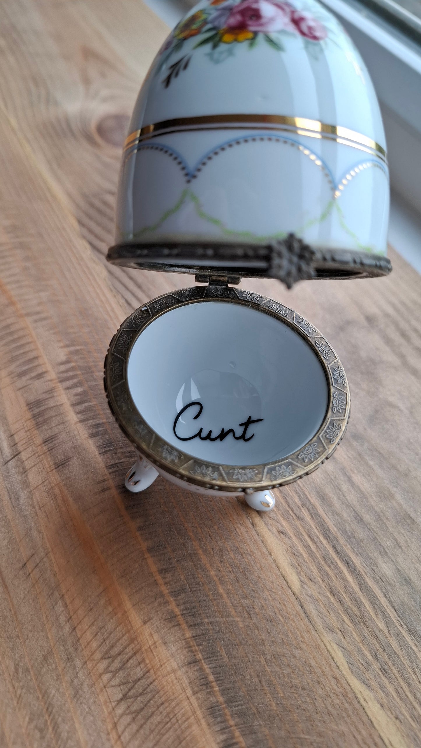 'Cunt' Upcycled Fancy Egg Trinket Pot With Legs