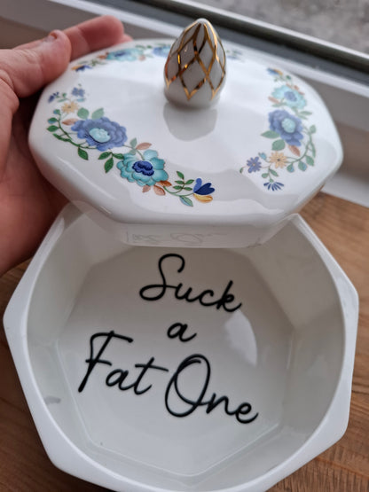 'Suck A Fat One' Upcycled Very Large Ceramic Trinket Pot