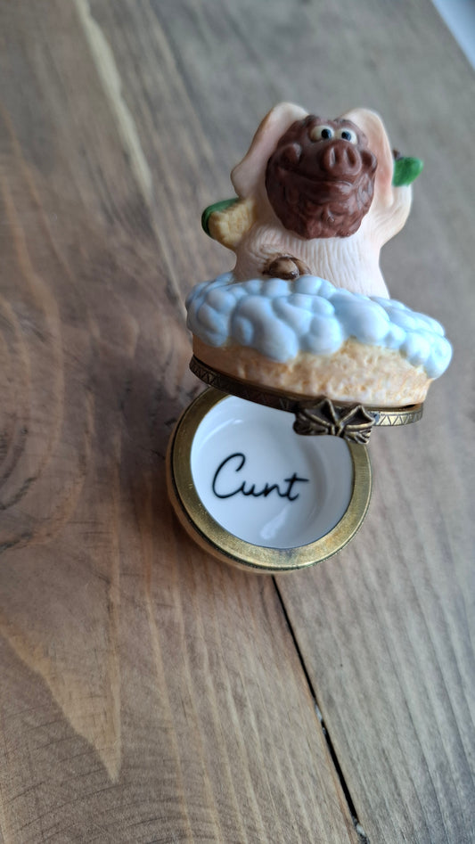 'Cunt' Upcycled Pig Having A Bath Mini Trinket Pot