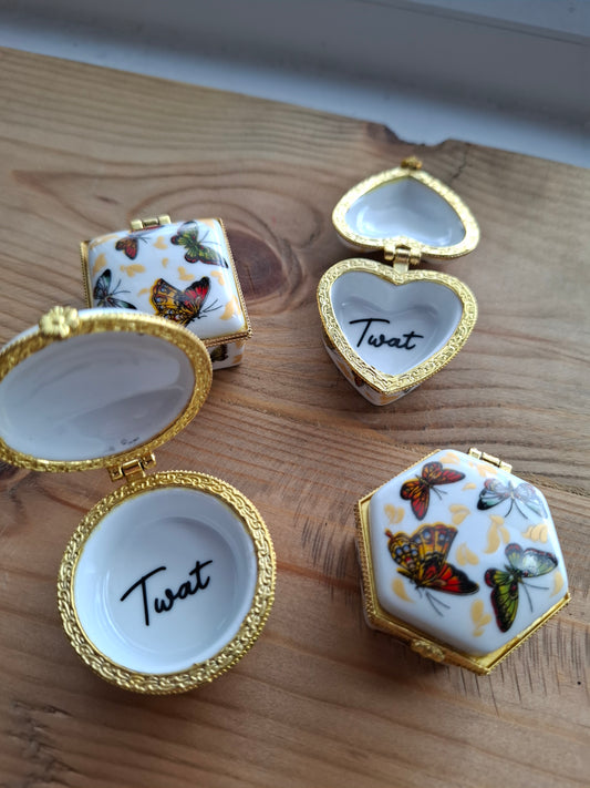'Twat' Upcycled Mini Butterfly Trinket/Pill Pot